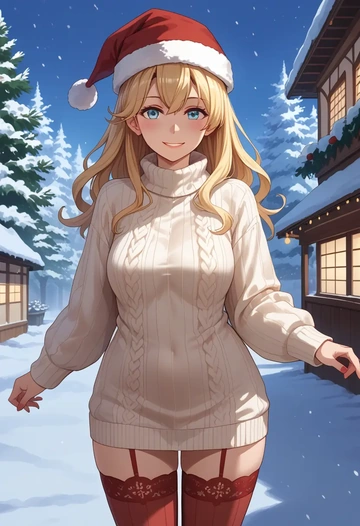 kantai_collection,ro-500_(kancolle),Christmas,sweater dress,stockings  - AI generated anime art