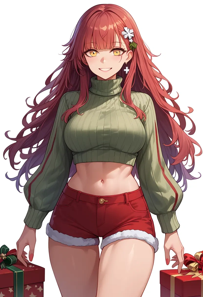 girls_frontline,ro635_(girls_frontline),Christmas,red velvet shorts,turtleneck sweater  - 