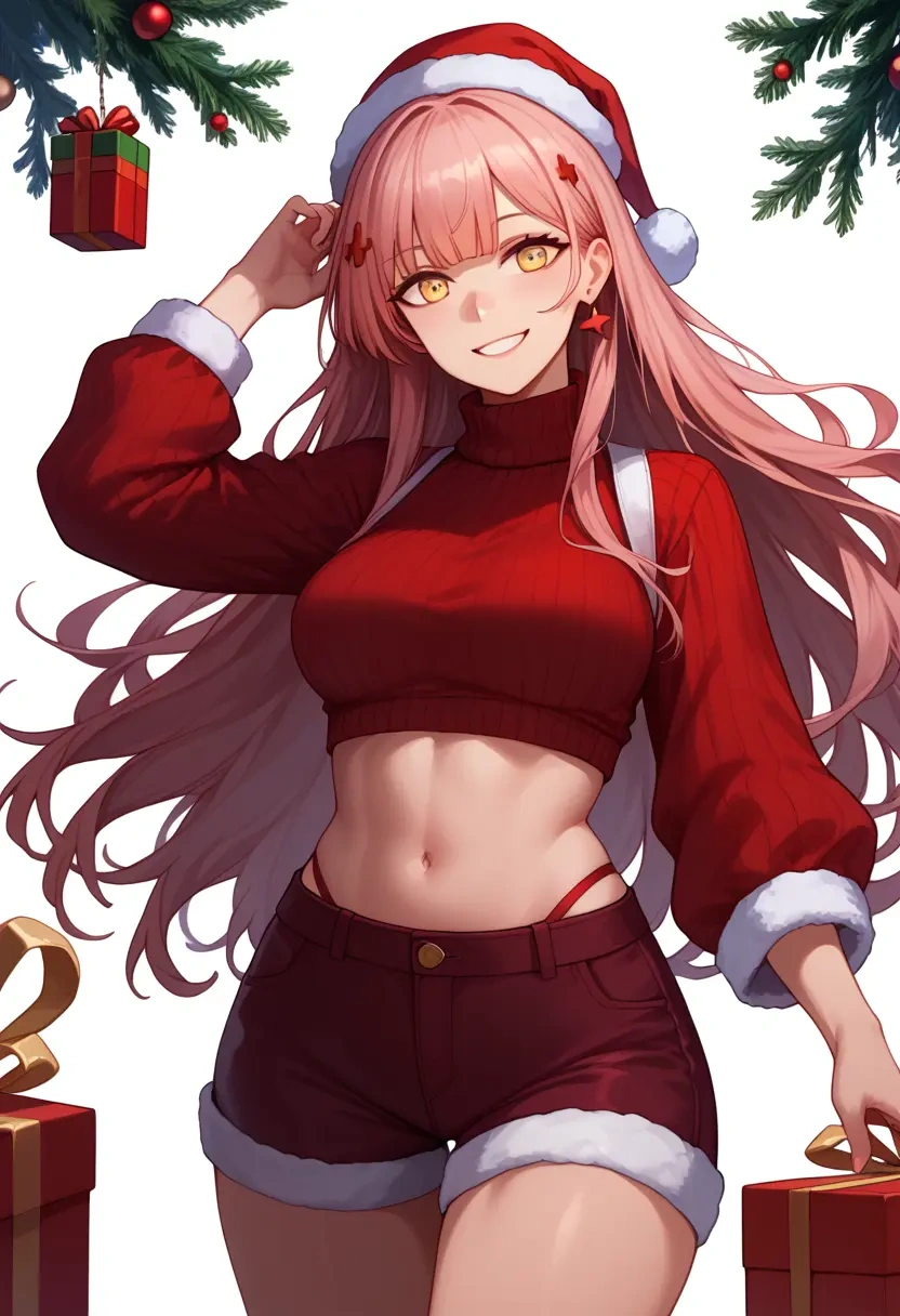 girls_frontline,ro635_(girls_frontline),Christmas,red velvet shorts,turtleneck sweater  - 