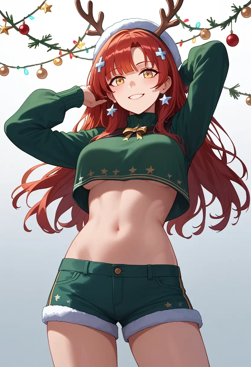 girls_frontline,ro635_(girls_frontline),Christmas,red velvet shorts  - 