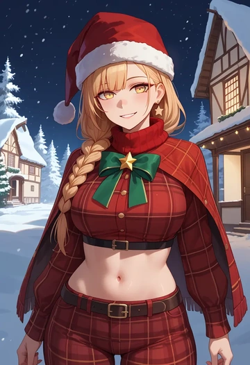 girls_frontline,ro635_(girls_frontline),Christmas,plaid trousers  - AI generated anime art