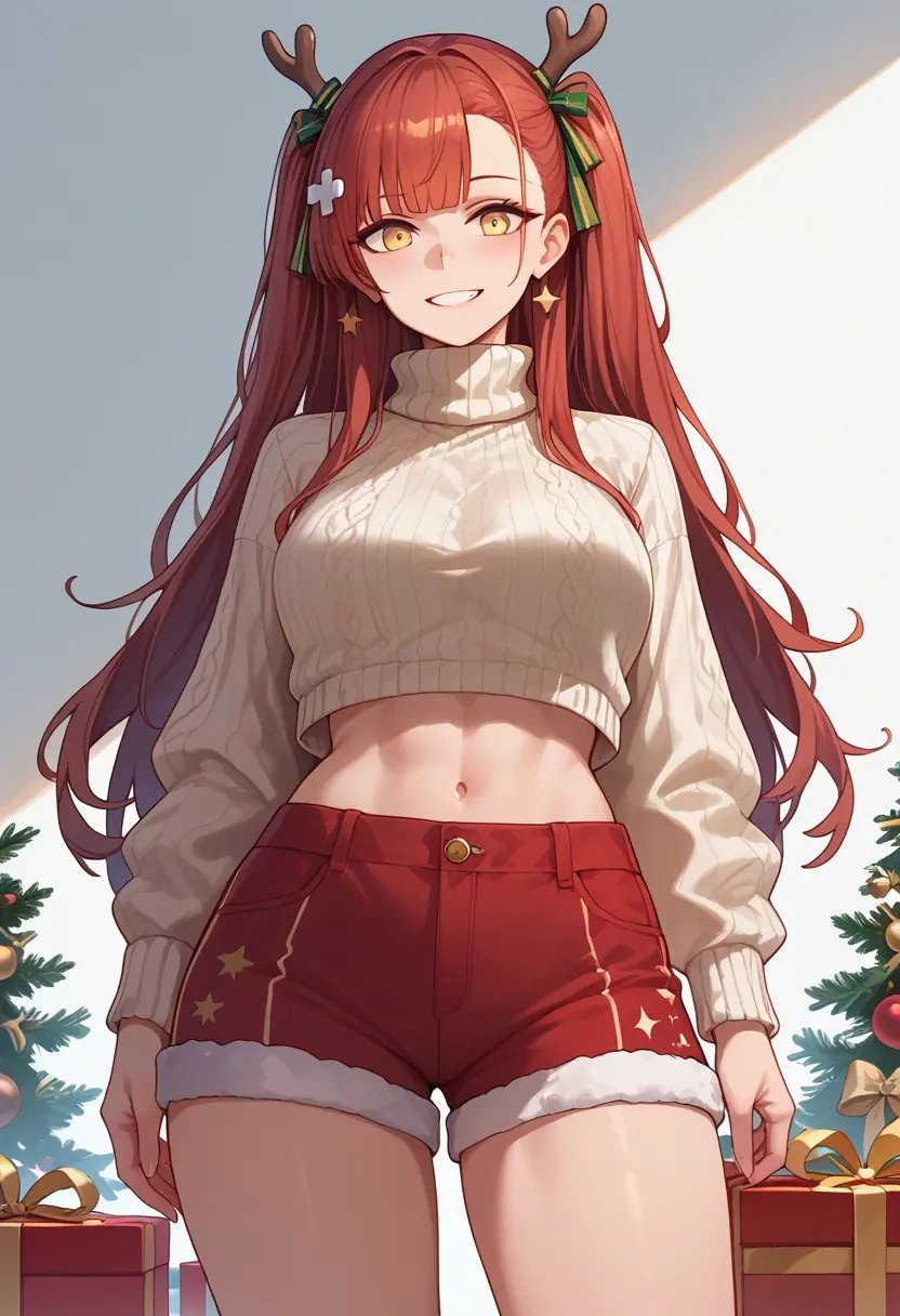 girls_frontline,ro635_(girls_frontline),Christmas,red velvet shorts,turtleneck sweater  - 