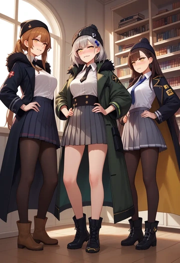 girls_frontline,ro635_(girls_frontline),winter,student uniform,duffle coat  - AI generated anime art