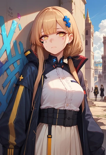 girls_frontline,ro635_(girls_frontline),patchwork graffiti top,dolphin shorts  - AI generated anime art