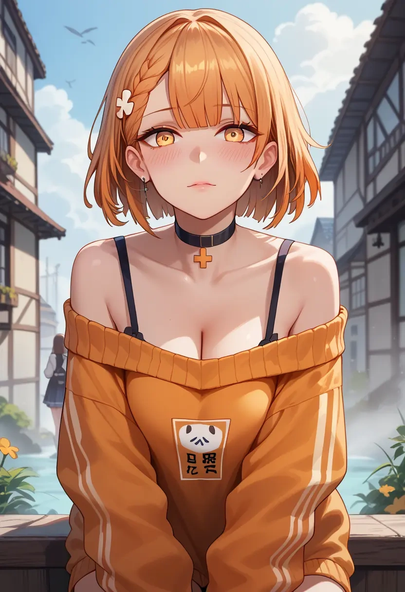 girls_frontline,ro635_(girls_frontline),orange,sweater,choker  - 