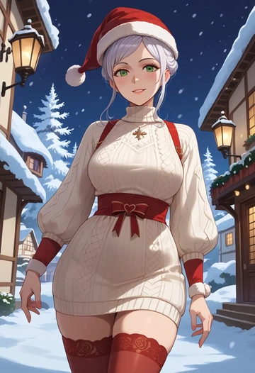 fire_emblem,robin_(female)_(fire_emblem),Christmas,sweater dress,stockings  - AI generated anime art