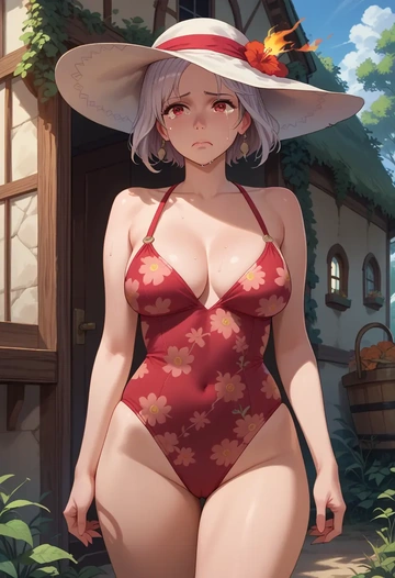 fire_emblem,robin_(fire_emblem),swimsuit,floral print  - AI generated anime art