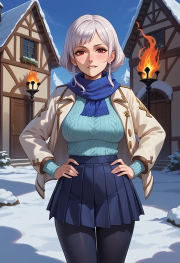 fire_emblem,robin_(fire_emblem),winter,student uniform,puffer jacket  - AI generated anime art