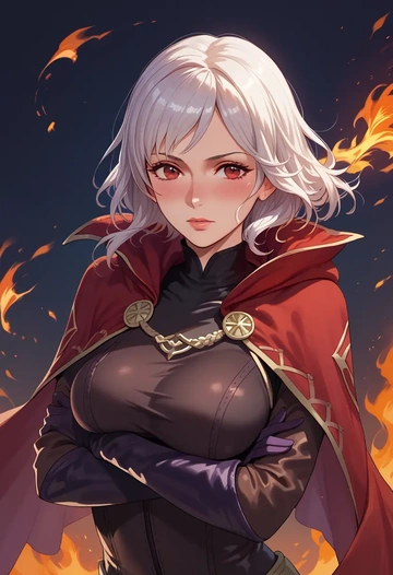 fire_emblem,robin_(fire_emblem),black widow bodysuit,spiderweb cape,leather gloves  - AI generated anime art