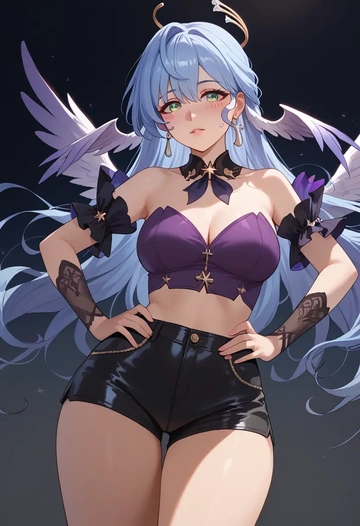 star rail,robin,leather,shorts,crop top  - AI generated anime art