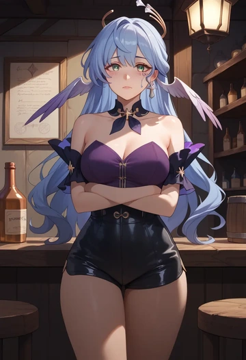 star rail,robin,leather,shorts,crop top  - AI generated anime art