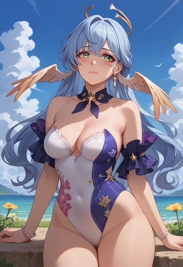 star rail,robin,swimsuit,floral print  - AI generated anime art