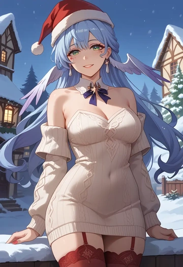 star rail,robin,Christmas,sweater dress,stockings  - AI generated anime art