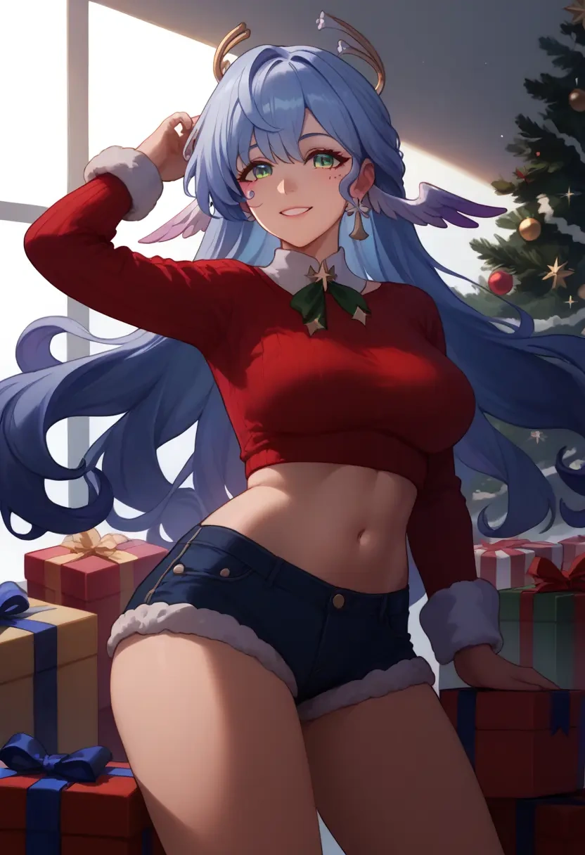 star rail,robin,Christmas,red velvet shorts,turtleneck sweater  - 