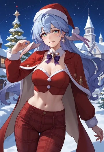 star rail,robin,Christmas,plaid trousers  - AI generated anime art