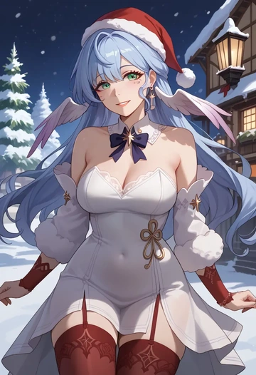 star rail,robin,Christmas,sweater dress,stockings  - AI generated anime art