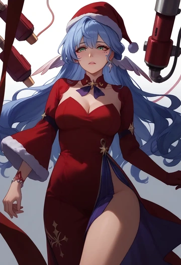 star rail,robin,Christmas,red velvet dress  - AI generated anime art