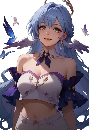 star rail,robin,off-shoulder top,dolphin shorts  - AI generated anime art