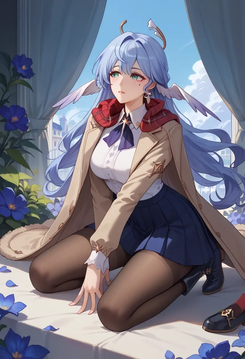 star rail,robin,winter,student uniform,fur-trimmed coat  - 