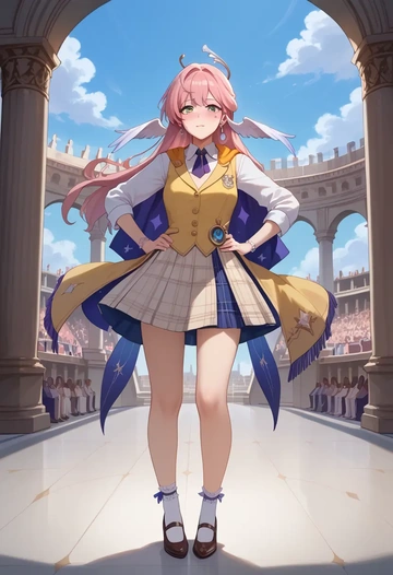 star rail,robin,spring,student uniform,vest  - AI generated anime art