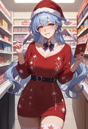 star rail,robin,Christmas,sweater dress,stockings  - AI generated anime art