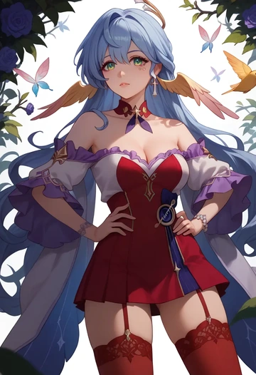 star rail,robin,collar,oversized,Thigh garters  - AI generated anime art