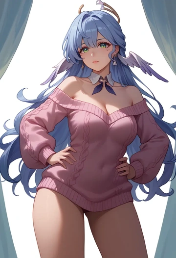 star rail,robin,Hands on hips,off-shoulder,sweater  - AI generated anime art