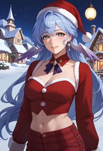 star rail,robin,Christmas,plaid trousers  - AI generated anime art