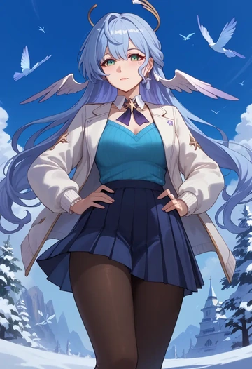 star rail,robin,winter,student uniform,puffer jacket  - AI generated anime art