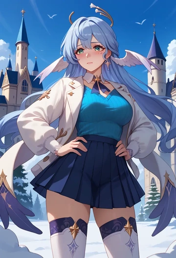 star rail,robin,winter,student uniform,puffer jacket  - AI generated anime art