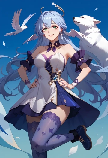 star rail,robin,shirt dress,belted,stockings  - AI generated anime art