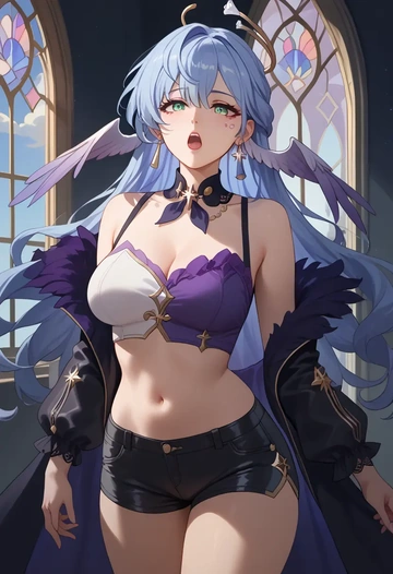 star rail,robin,leather,shorts,crop top  - AI generated anime art