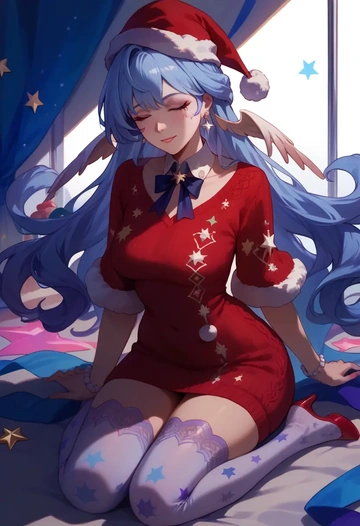 star rail,robin,Christmas,sweater dress,stockings  - AI generated anime art