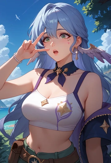 star rail,robin,crop top,athletic shorts  - AI generated anime art