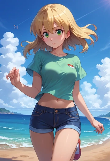 mega_man_(series),roll_(mega_man),denim shorts  - AI generated anime art