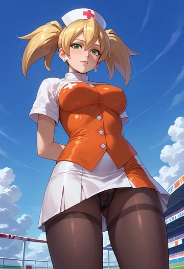 mega_man_(series),roll_(mega_man),nurse pantyhose,mini skirt, sexy  - AI generated anime art