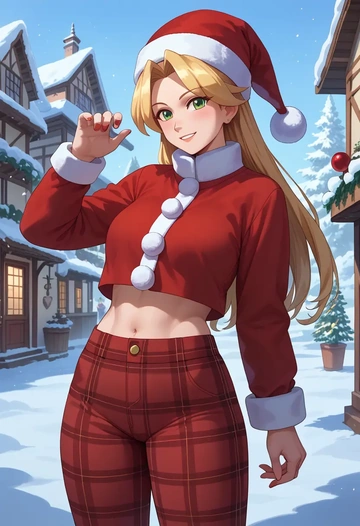 mega_man_(series),roll_(mega_man),Christmas,plaid trousers  - AI generated anime art