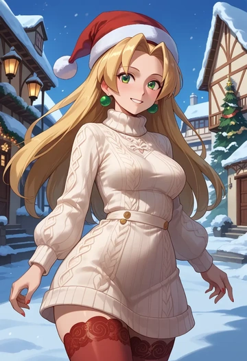 mega_man_(series),roll_(mega_man),Christmas,sweater dress,stockings  - AI generated anime art