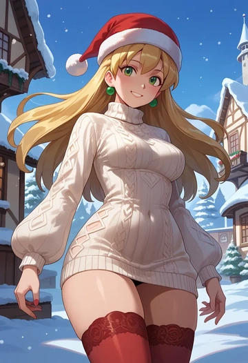 mega_man_(series),roll_(mega_man),Christmas,sweater dress,stockings  - AI generated anime art