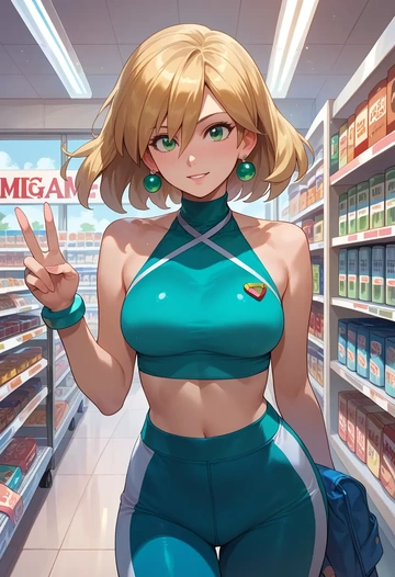 mega_man_(series),roll_(mega_man),halter top,track pants  - AI generated anime art