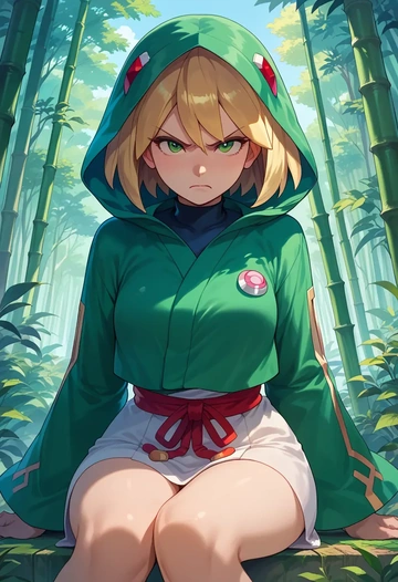 mega_man_(series),roll_(mega_man),crop windbreaker,shorts  - AI generated anime art