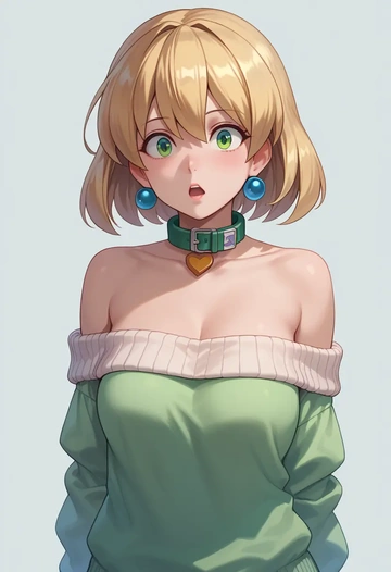 mega_man_(series),roll_(mega_man),sweater,off-shoulder,collar  - AI generated anime art