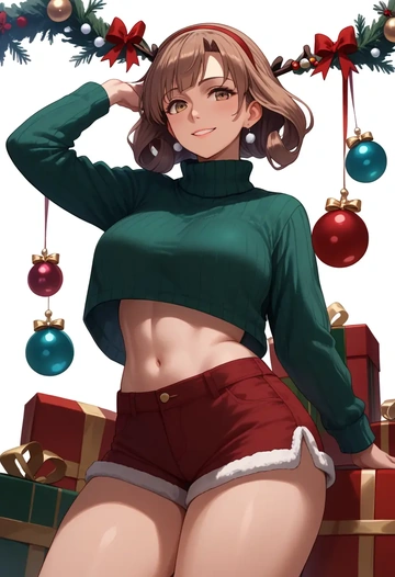 kantai_collection,roma_(kancolle),Christmas,red velvet shorts,turtleneck sweater  - AI generated anime art