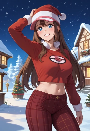 pokemon,rosa_(pokemon),Christmas,plaid trousers  - AI generated anime art