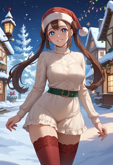 pokemon,rosa_(pokemon),Christmas,sweater dress,stockings  - AI generated anime art