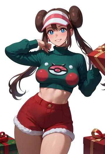 pokemon,rosa_(pokemon),Christmas,red velvet shorts,turtleneck sweater  - AI generated anime art