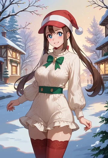 pokemon,rosa_(pokemon),Christmas,sweater dress,stockings  - AI generated anime art