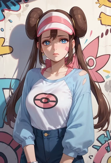 pokemon,rosa_(pokemon),patchwork graffiti top,dolphin shorts  - AI generated anime art