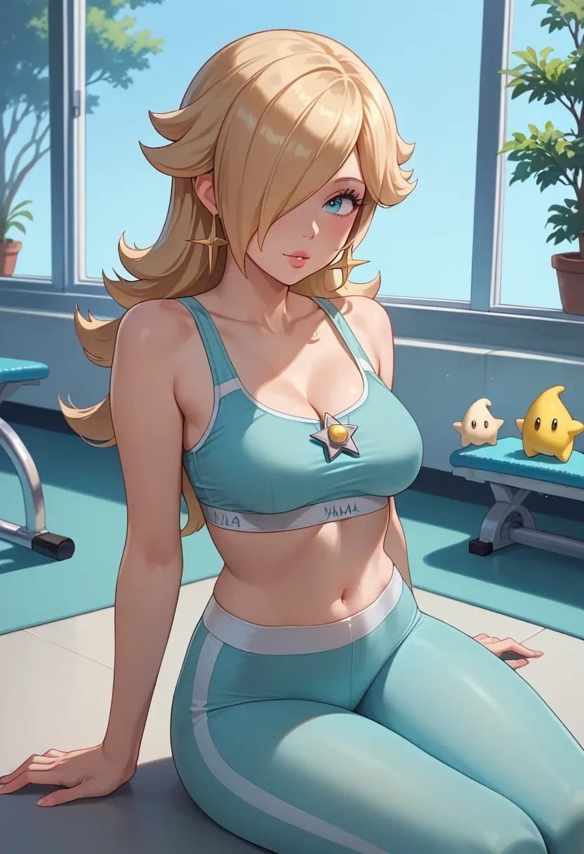 mario_(series),rosalina,yoga shorts, bra  - 