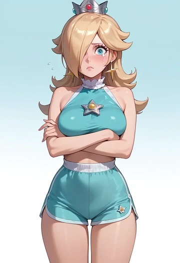 mario_(series),rosalina,sleeveless swim top,shorts-style bottom,contrast stitching  - AI generated anime art